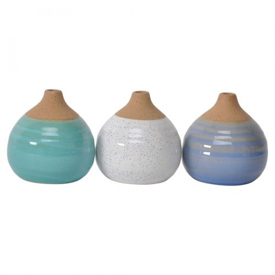 Sagebrook Glazed Bud Vases (Set Of 3) - Blue/Turquoise/White