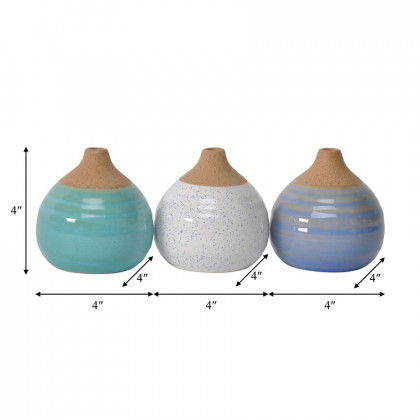 Sagebrook Glazed Bud Vases (Set Of 3) - Blue/Turquoise/White