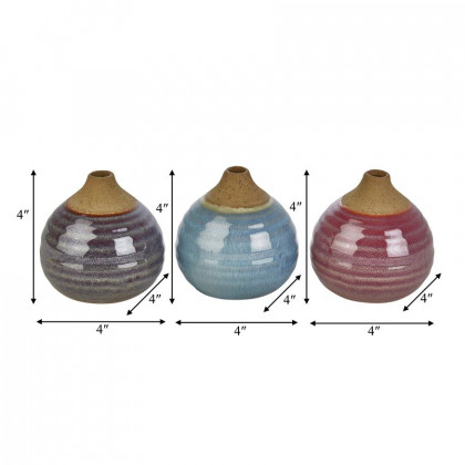 Sagebrook Glazed Bud Vases (Set Of 3) - Purple/Blue/Pink