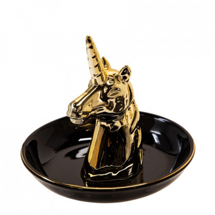Sagebrook 6" Ceramic Unicorn Trinket Tray - Black/Gold