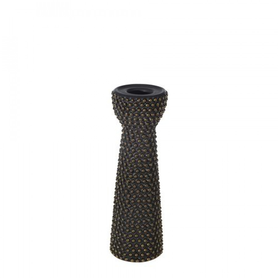 Sagebrook 12" Ceramic Spike Candle Holder - Black/Gold