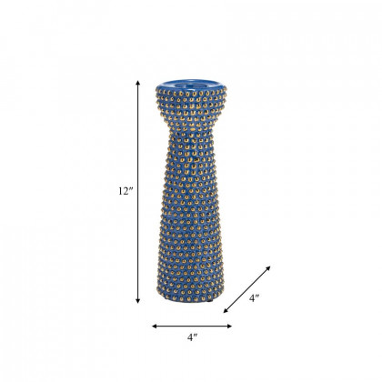 Sagebrook 12" Ceramic Spiked Candle Holder - Navy/Gold