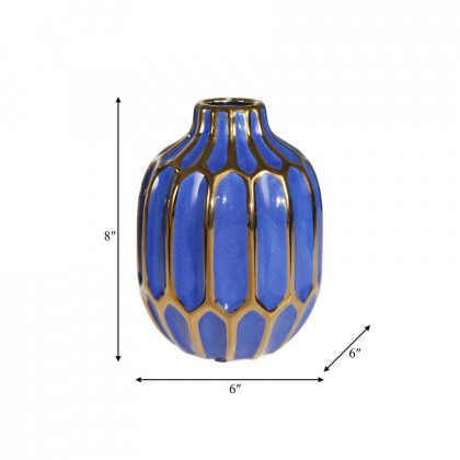 Sagebrook 8" Ceramic Decorative Vase - Navy/Gold