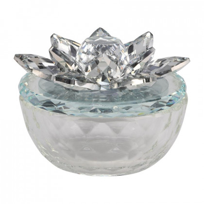 Sagebrook Glass Trinket Box Clear With Silver Lotus Top