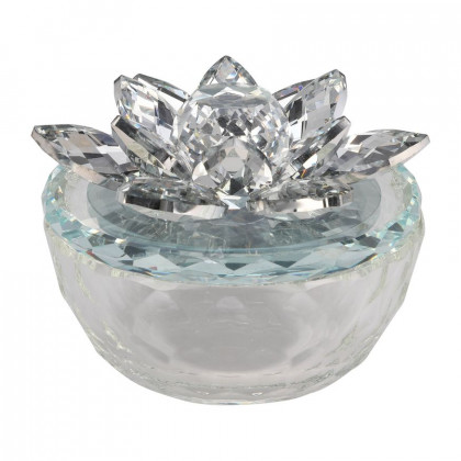 Sagebrook Glass Trinket Box Clear With Silver Lotus Top