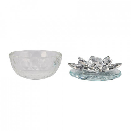 Sagebrook Glass Trinket Box Clear With Silver Lotus Top