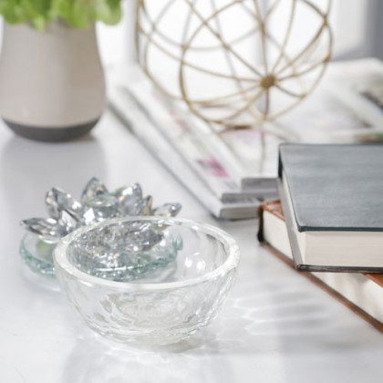 Sagebrook Glass Trinket Box Clear With Silver Lotus Top