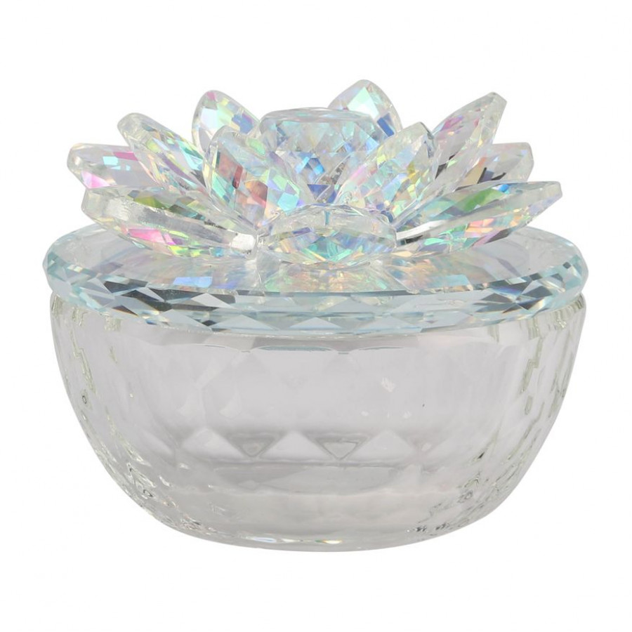 Sagebrook - Glass Trinket Box Clear With Silver Lotus Top