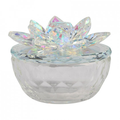 Sagebrook - Glass Trinket Box Clear With Silver Lotus Top