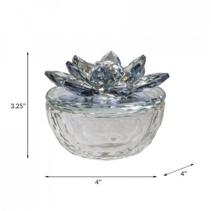 Sagebrook Glass Trinket Box Clear With Light Blue Lotus Top