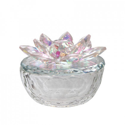 Sagebrook - Glass Trinket Box Clear With Silver Lotus Top