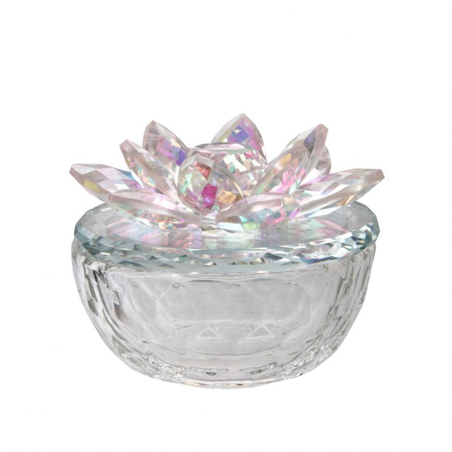 Sagebrook Glass Trinket Box Clear With Blush Lotus Top