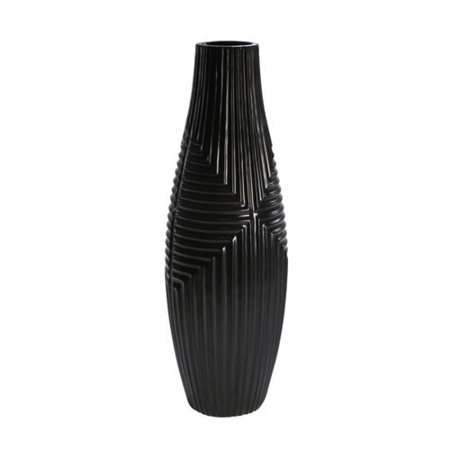 Sagebrook 20" Ceramic Striped Texture Vase - Black