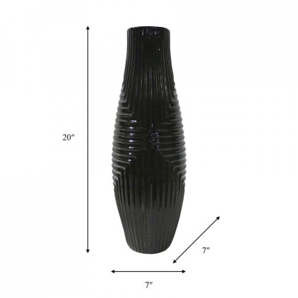 Sagebrook 20" Ceramic Striped Texture Vase - Black