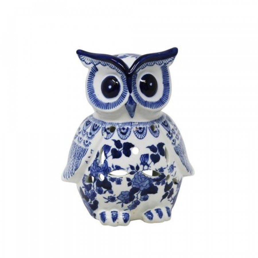 Sagebrook - 8" Ceramic Owl in White/Blue