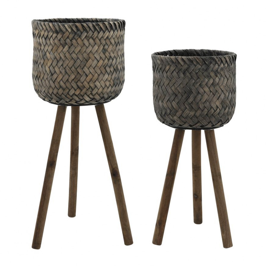 Sagebrook Bamboo Planters On Stands (Set Of 2) - Brown/Black
