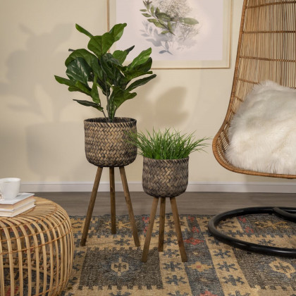 Sagebrook Bamboo Planters On Stands (Set Of 2) - Brown/Black