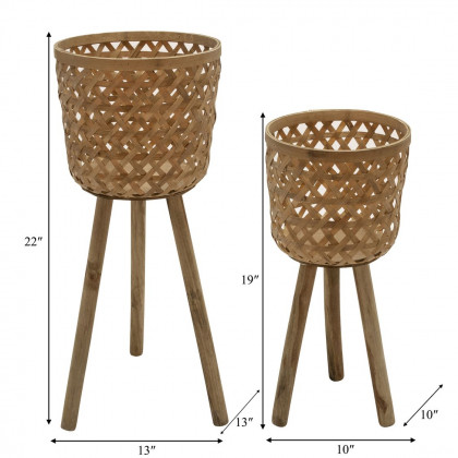 Sagebrook Bamboo Planters On Stands (Set Of 2) - Natural