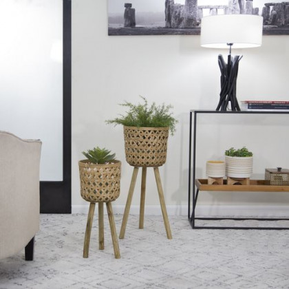Sagebrook Bamboo Planters On Stands (Set Of 2) - Natural
