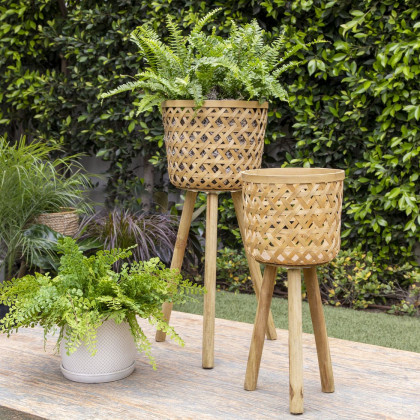 Sagebrook Bamboo Planters On Stands (Set Of 2) - Natural