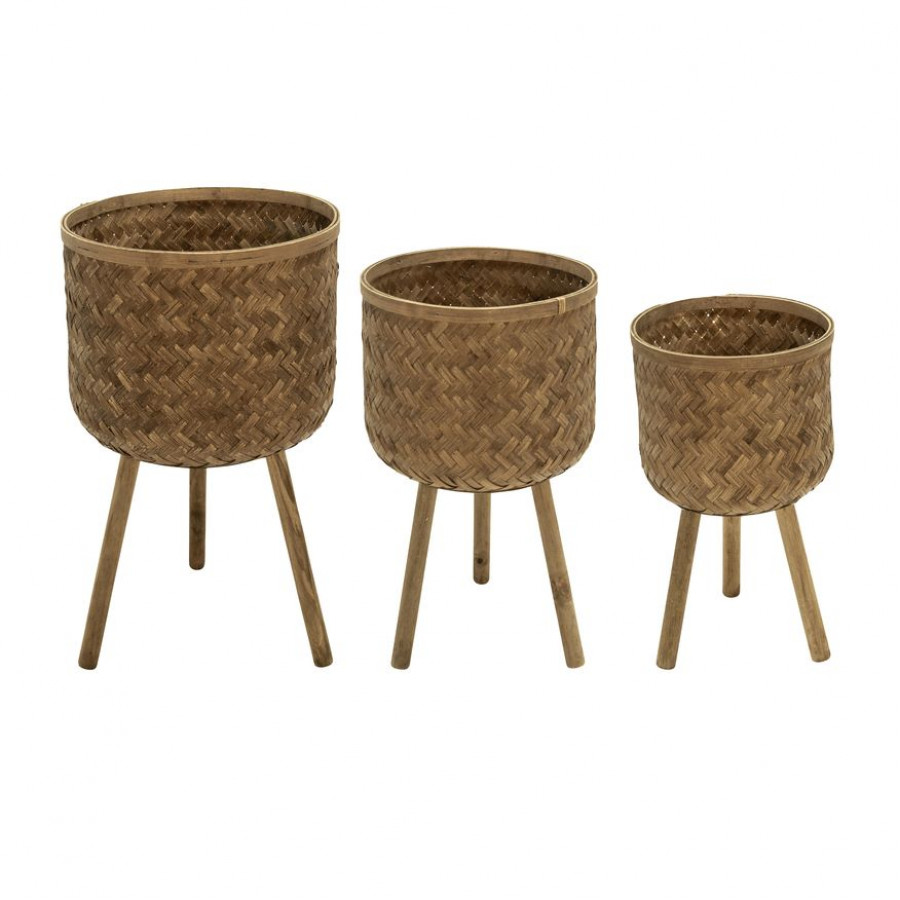 Sagebrook Bamboo Planters (Set Of 3) - Brown
