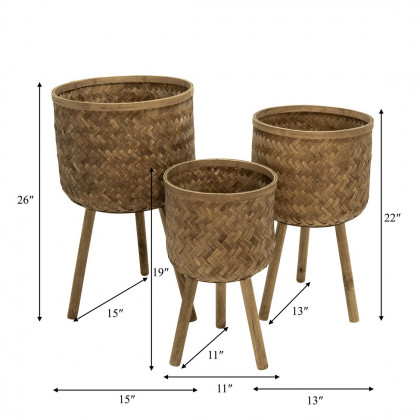 Sagebrook Bamboo Planters (Set Of 3) - Brown