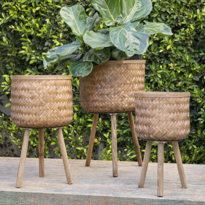 Sagebrook Bamboo Planters (Set Of 3) - Brown