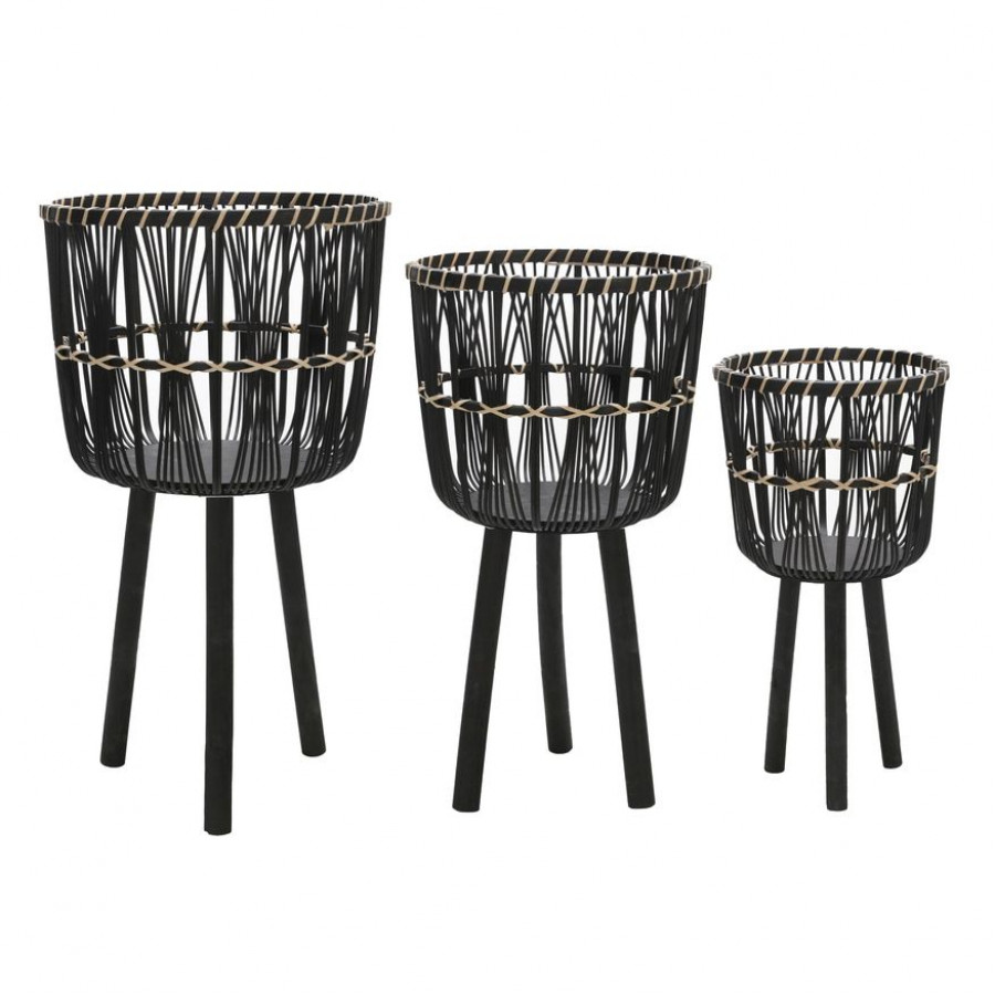 Sagebrook Bamboo Planters (Set Of 3) - Black