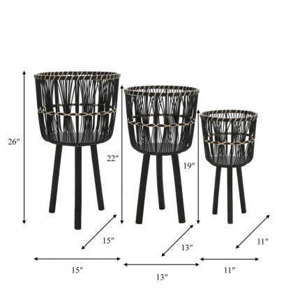 Sagebrook Bamboo Planters (Set Of 3) - Black