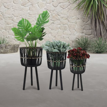 Sagebrook Bamboo Planters (Set Of 3) - Black