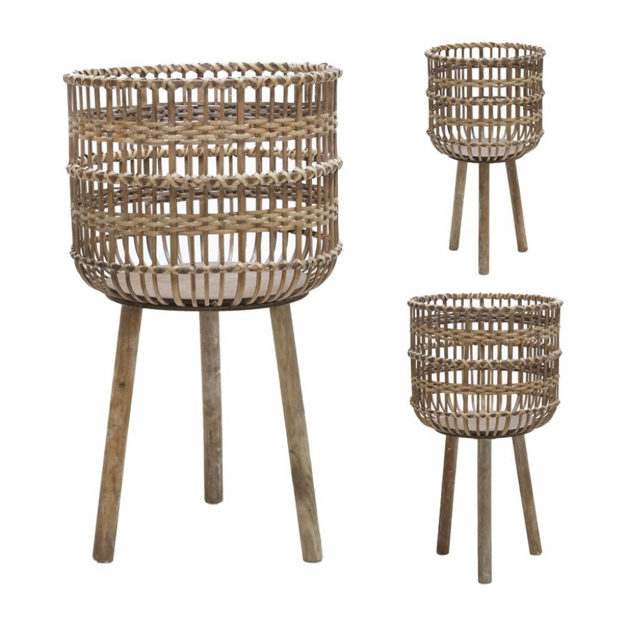 Sagebrook Bamboo Planters (Set Of 3) - Brown/Beige