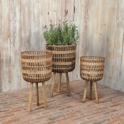 Sagebrook Bamboo Planters (Set Of 3) - Brown/Beige