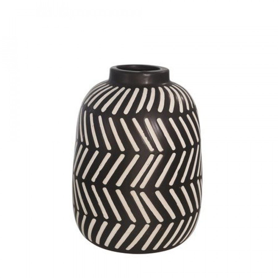 Sagebrook - 10" Ceramic Tribal Vase in Black/White