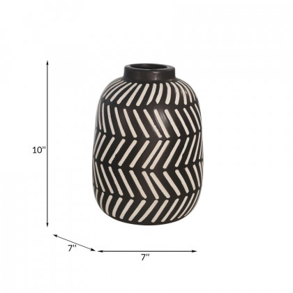 Sagebrook - 10" Ceramic Tribal Vase in Black/White