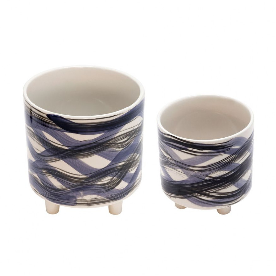 Sagebrook - 9"/6" Footed Planters (Set Of 2) in Abstract Blue