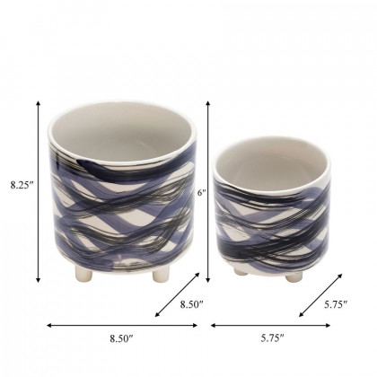 Sagebrook - 9"/6" Footed Planters (Set Of 2) in Abstract Blue