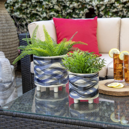 Sagebrook - 9"/6" Footed Planters (Set Of 2) in Abstract Blue