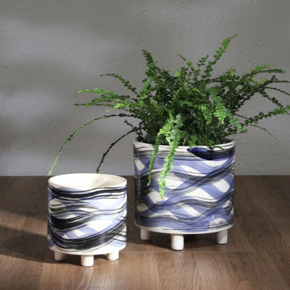 Sagebrook - 9"/6" Footed Planters (Set Of 2) in Abstract Blue