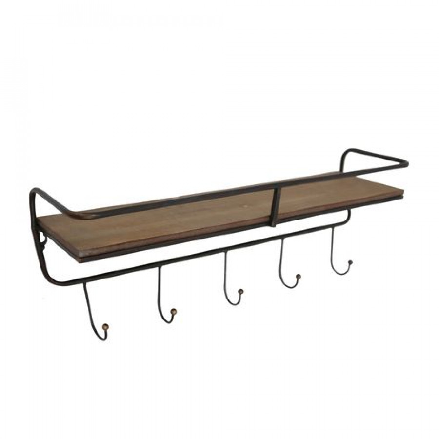 Sagebrook Metal/Wood 5 Hook Large Wall Shelf - Brown