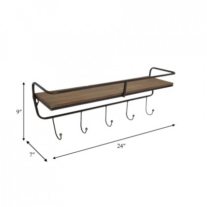 Sagebrook Metal/Wood 5 Hook Large Wall Shelf - Brown
