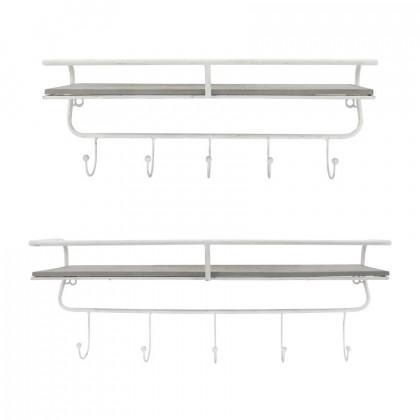 Sagebrook Metal/Wood 5 Hook Wall Shelf - White/Gray