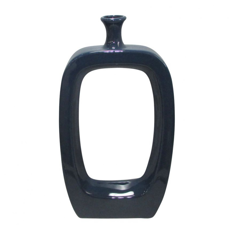 Sagebrook 18" Ceramic Vase With Cut-out - Navy Blue
