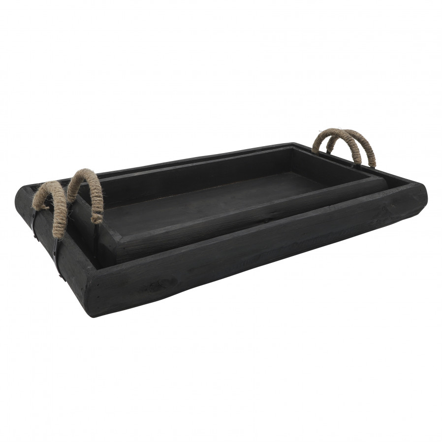 Sagebrook Wood Trays (Set Of 2) - Black