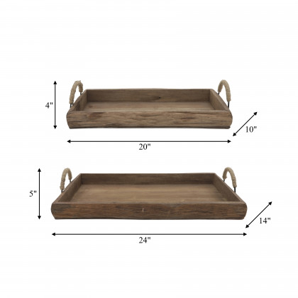 Sagebrook Wood Trays (Set Of 2) - Brown