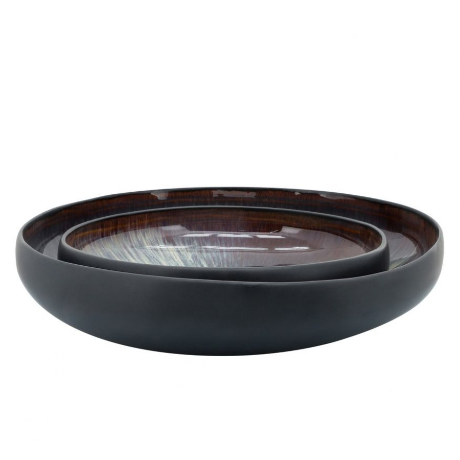 Sagebrook 12"/15" Organic Bowls (Set Of 2) - Black/Blue