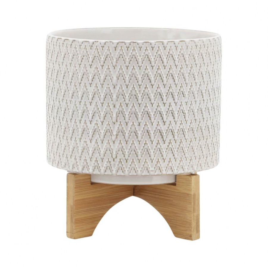 Sagebrook 8" Ceramics Planter With Wooden Stand