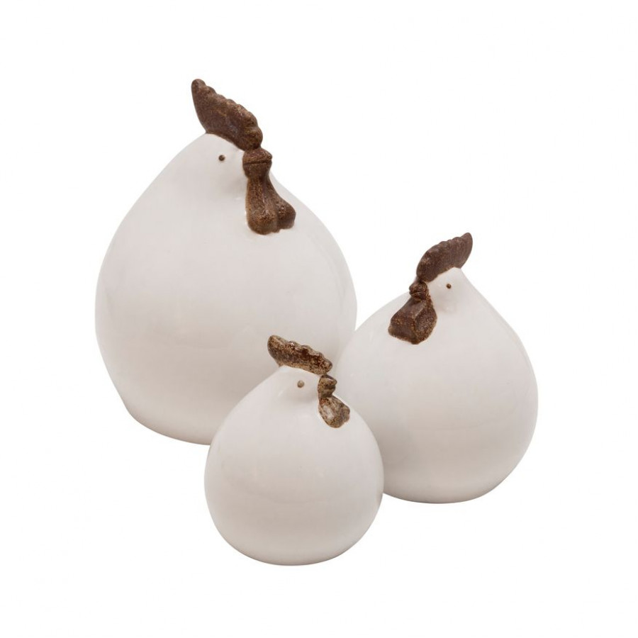 Sagebrook - Ceramic Roosters (Set Of 3) in White