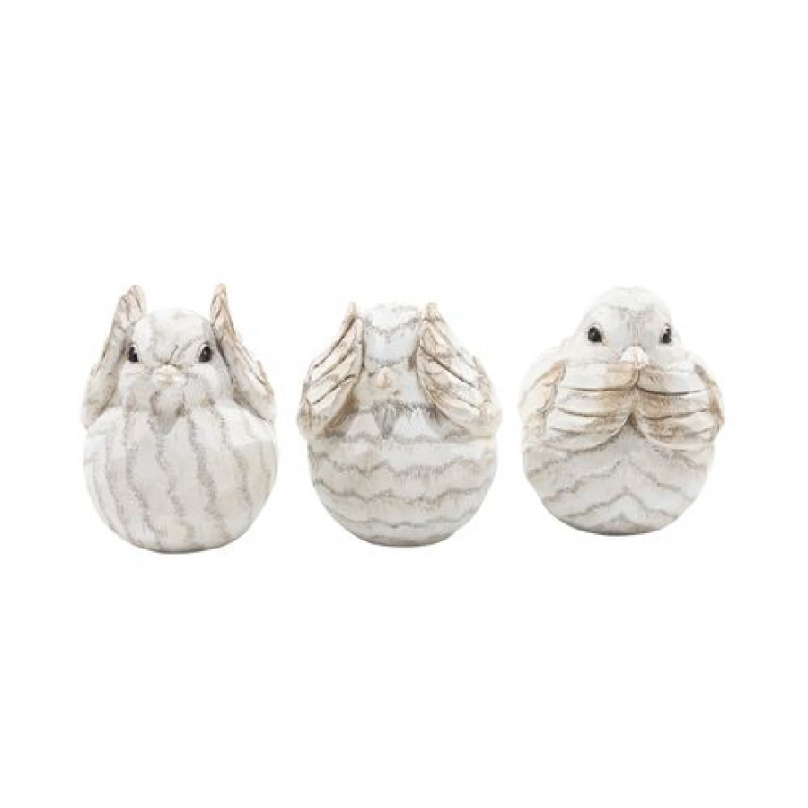 Sagebrook - Resin Decorative Birds (Set Of 3) in Cream