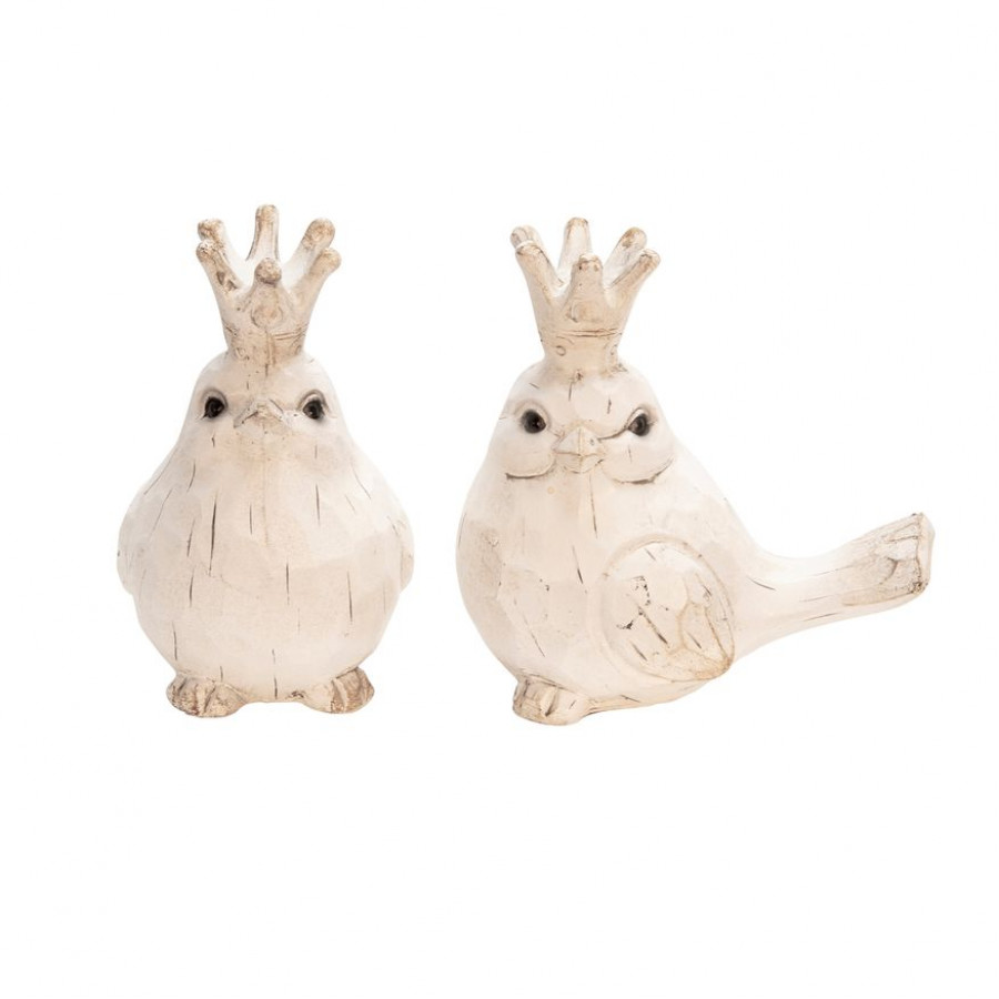Sagebrook Resin Birds With Crowns (Set Of 2) - White