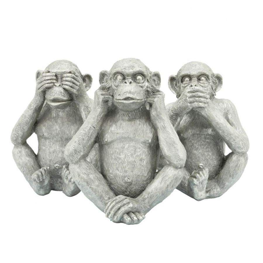 Sagebrook - Polyresin Hear No, See No Speak, No Monkeys (Set Of 3) in Silver